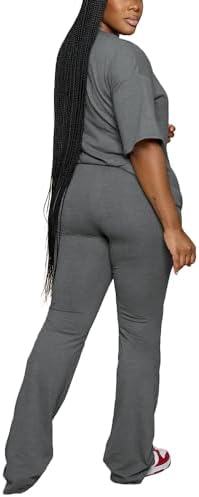 PINSV Women 2 Piece Outfits Short Sleeve Top And Flare Pants Lounge Sets Tracksuit