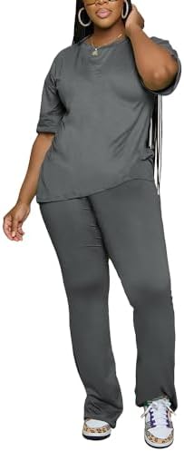 PINSV Women 2 Piece Outfits Short Sleeve Top And Flare Pants Lounge Sets Tracksuit