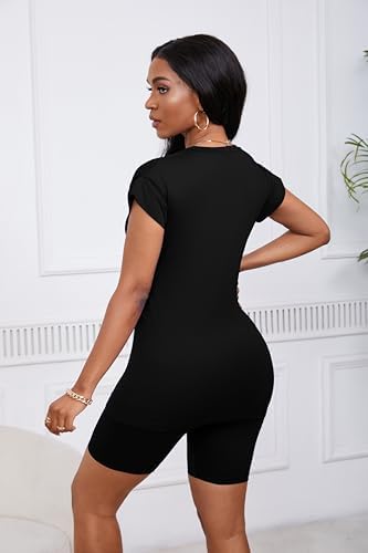 PINSV Women 2 Piece Outfits Summer Sweatsuits Biker Short Workout Jogger Sets