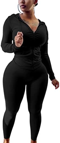 PINSV Women Two Piece Outfits Workout Sets Bodycon Tracksuit Long Sleeve Zip Up Hoodie Jacket Jogger Matching Sweat Pants Set