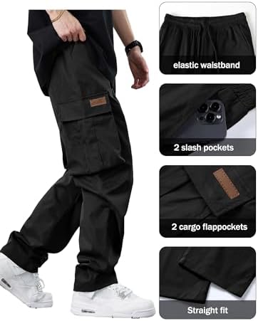 PLEPAN Men's Casual Cargo Pants Drawstring Hiking Pants Workout Tactical Joggers Sweatpants For Men