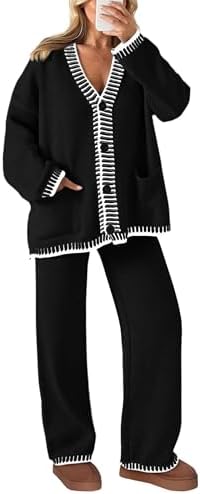 PRETTYGARDEN Lounge Sets for Women Fall 2025 Loungewear 2 Piece Outfits Cardigan Sweaters Track Suit Matching Winter Clothing