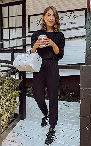 PRETTYGARDEN Women Fall 2 Piece Lounge Outfit Long Sleeve Tops High Waisted Jogger Pants Set Spring Travel Clothes Tracksuit