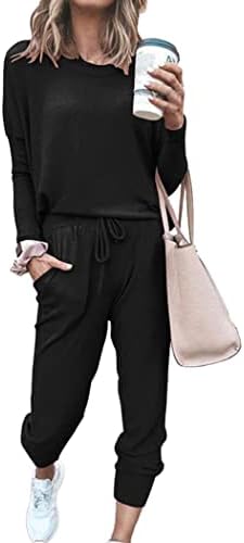PRETTYGARDEN Women Fall 2 Piece Lounge Outfit Long Sleeve Tops High Waisted Jogger Pants Set Spring Travel Clothes Tracksuit