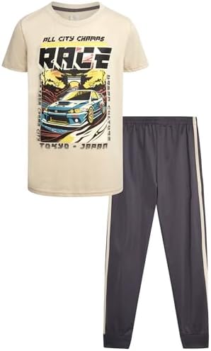 Pro Athlete Boys Pant Set - 2 Piece Tracksuit with Short Sleeve Graphic Tee and Tricot Jogger Sweatpants for Boys (8-16)