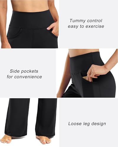 Promover Wide Leg Pants Woman Yoga Pants With Pockets Stretch Loose Casual Lounge Sweatpants Petite/Regular/Tall