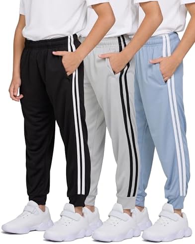 PURE CHAMP 3 Pack Boys Sweatpants Mesh Lightweight Kids Clothes with Zipper Pockets Active Quick-Dry Boys Pants Sizes 4-20
