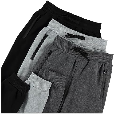 PURE CHAMP 3Pk Boys Sweatpants Fleece Athletic Workout Kids Clothes Boys Joggers With Zipper Pocket And Drawstring Size 4-20