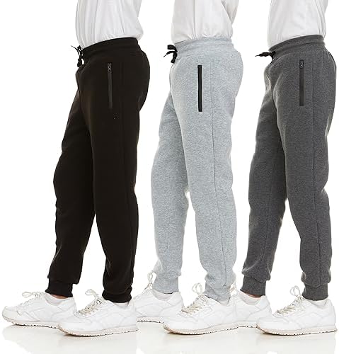 PURE CHAMP 3Pk Boys Sweatpants Fleece Athletic Workout Kids Clothes Boys Joggers with Zipper Pocket and Drawstring Size 4-20