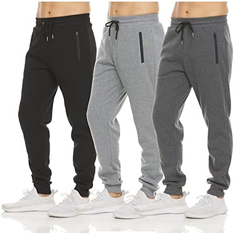PURE CHAMP Mens 3 Pack Fleece Active Athletic Workout Jogger Sweatpants for Men with Zipper Pocket and Drawstring Size S-3XL