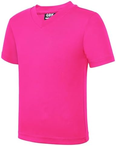 QBK 2T To Youth Neon T Shirt Kids Rash Guard UPF 50+ V-Neck Dry Fit Athletic Short Sleeve Shirts For Boys And Girls