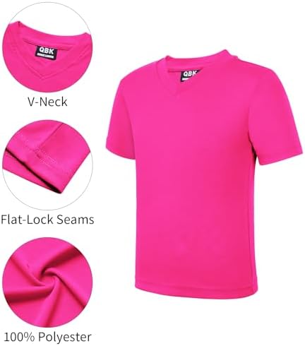 QBK 2T To Youth Neon T Shirt Kids Rash Guard UPF 50+ V-Neck Dry Fit Athletic Short Sleeve Shirts For Boys And Girls