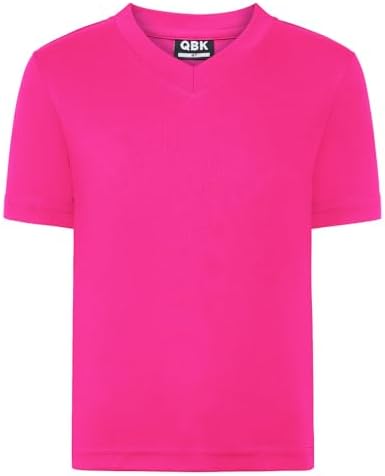 QBK 2T to Youth Neon T Shirt Kids Rash Guard UPF 50+ V-Neck Dry Fit Athletic Short Sleeve Shirts for Boys and Girls