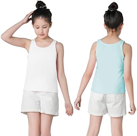 QBK 6-16Years Girls Tank Top With Built In Bra Training Bras Cotton Camisole Built In Bra Undershirts With Shelf Bra