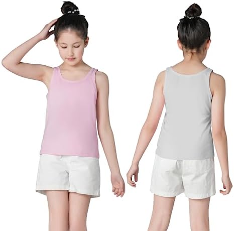 QBK 6-16Years Girls Tank Top With Built In Bra Training Bras Cotton Camisole Built In Bra Undershirts With Shelf Bra