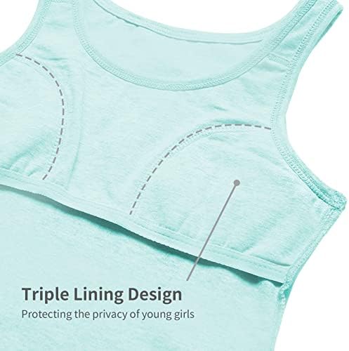 QBK 6-16Years Girls Tank Top With Built In Bra Training Bras Cotton Camisole Built In Bra Undershirts With Shelf Bra