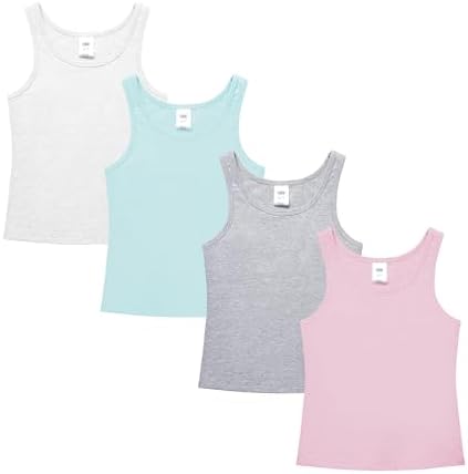 QBK 6-16Years Girls Tank Top with Built in Bra Training Bras Cotton Camisole Built in Bra Undershirts with Shelf Bra