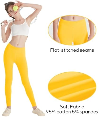 QBK Girls'Cotton Leggings 2T 3T 4T 5T To 12 Years - Ultra Soft & Comfortable Footless Tights For Toddler To Kids