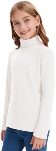 QBK Girls' Long Sleeve Turtleneck T-Shirt Kids Basic High Neck Casual Trendy Soft Base Layer Tee Tops(4t-12Years)