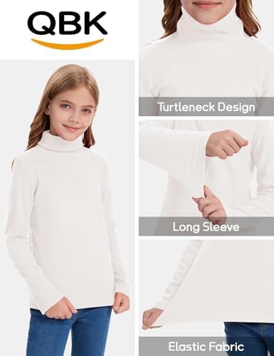 QBK Girls' Long Sleeve Turtleneck T-Shirt Kids Basic High Neck Casual Trendy Soft Base Layer Tee Tops(4t-12Years)