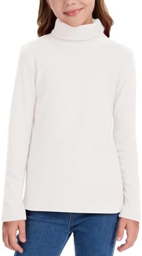 QBK Girls' Long Sleeve Turtleneck T-Shirt Kids Basic High Neck Casual Trendy Soft Base Layer Tee Tops(4t-12Years)