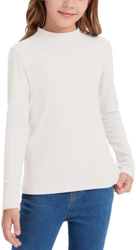 QBK Girls' Mock Turtleneck Basic Long Sleeve Shirt Casual Tee Tops for Toddler Kids (2t-12Years)