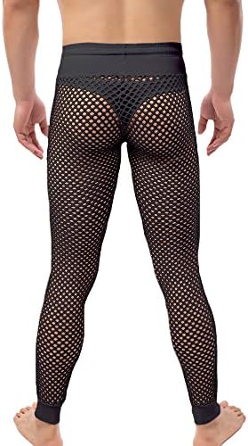 QiaTi Men's Fishnet Pants Mesh See Through Muscle Leggings Stretchy Drawstring Long Pants