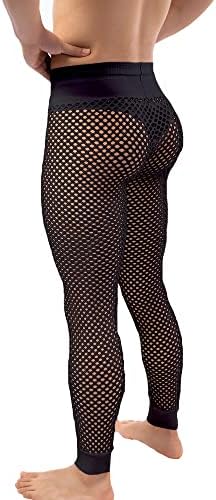 QiaTi Men's Fishnet Pants Mesh See Through Muscle Leggings Stretchy Drawstring Long Pants