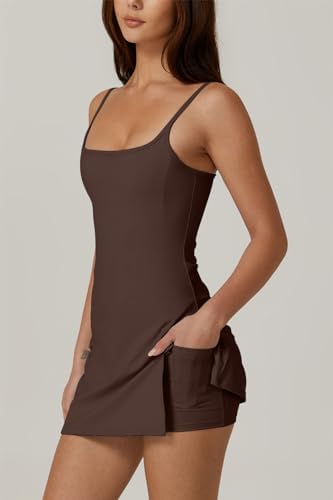 QINSEN Womens Spaghetti Strap Tennis Dress With Shorts Workout Side Slit Active Golf Dresses