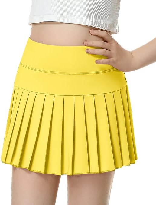 QooNoo Girls Pleated Tennis Skirts with Shorts Athletic Skirt with Side Pocket High Waist Active Skort for Girl Youth Kids