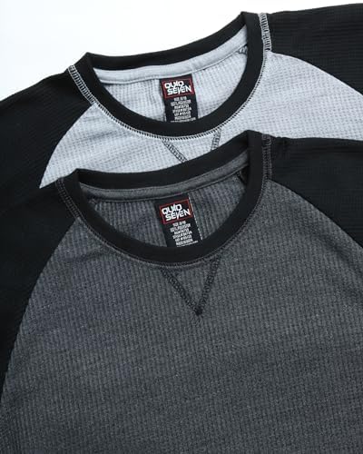 Quad Seven Boys Long Sleeve Shirts - 2 Pack Thermal Waffle Knit Crew Neck Youth Kids Boys Thermal Shirts (Sizes: 8-18)