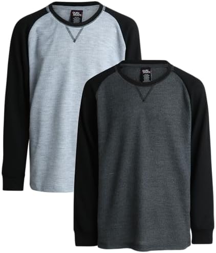 Quad Seven Boys Long Sleeve Shirts - 2 Pack Thermal Waffle Knit Crew Neck Youth Kids Boys Thermal Shirts (Sizes: 8-18)