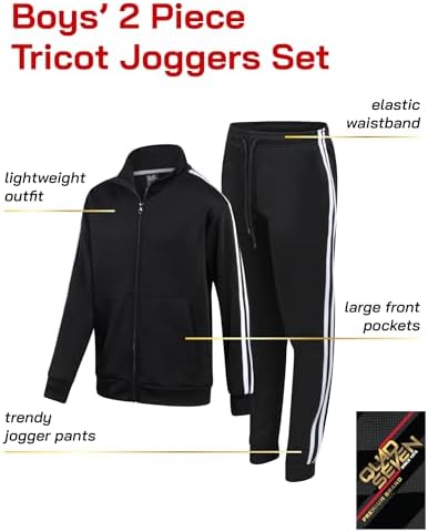 Quad Seven Boys Tracksuit Set - 2 Piece Athletic Tricot Zip Up Boys Sweatshirts And Jogger Pants Outfit (Sizes 4-18)