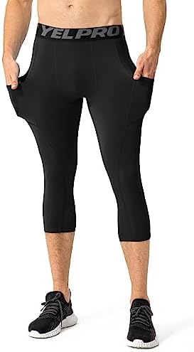 Queerier Men’s 3/4 Compression Pants Tights Leggings Sports Athletic Base Layer Running Workout Active Capris
