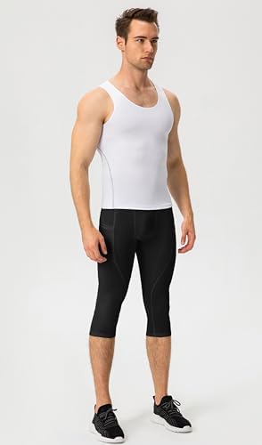 Queerier Men’s 3/4 Compression Pants Tights Leggings Sports Athletic Base Layer Running Workout Active Capris