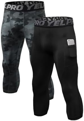 Queerier Men’s 3/4 Compression Pants Tights Leggings Sports Athletic Base Layer Running Workout Active Capris