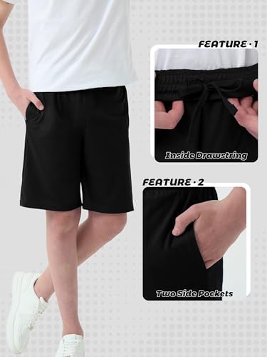 QWE 5-Pack Boys Athletic Shorts With Pockets Dry-Fit Basketball Soccer Boys Shorts For Youth & Kids Outdoor