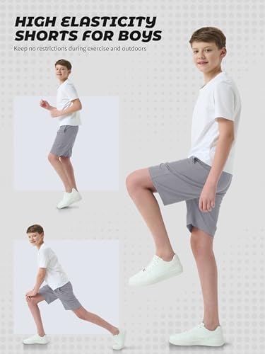 QWE 5-Pack Boys Athletic Shorts With Pockets Dry-Fit Basketball Soccer Boys Shorts For Youth & Kids Outdoor