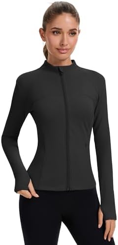 Rapbin Women's Full Zip Workout Jackets Runing Slim Fit Athletic Tops With Thumb Holes
