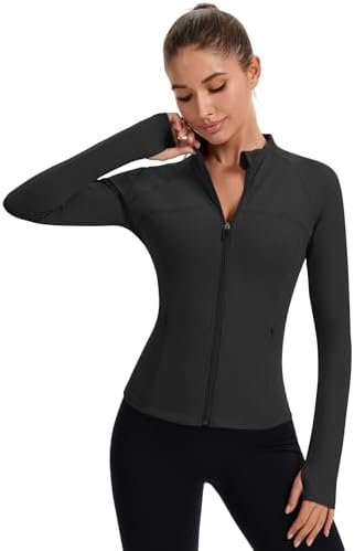 Rapbin Women's Full Zip Workout Jackets Runing Slim Fit Athletic Tops With Thumb Holes