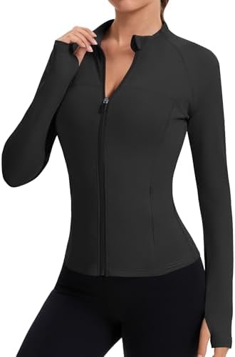 Rapbin Women's Full Zip Workout jackets Runing Slim Fit Athletic Tops With Thumb Holes