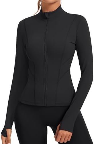 Rapbin Women's Slim Fit Workout Jackets Full Zip Long Sleeve Running Athletic Tops Yoga Shirts with Thumb Holes