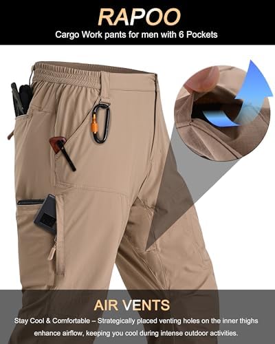 Rapoo Mens Hiking Pants Lightweight Water Resistant Breathable Nylon Cargo Pants With 6 Pockets