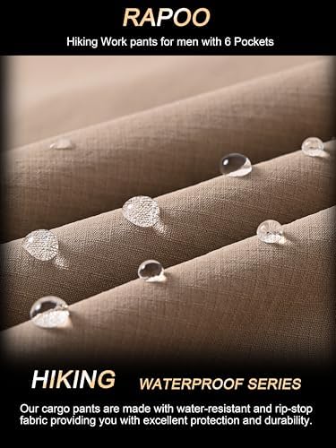 Rapoo Mens Hiking Pants Lightweight Water Resistant Breathable Nylon Cargo Pants With 6 Pockets