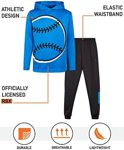 RBX Boys Jogger Set - 2 Piece Pullover Thermal Boys Hoodie & Tricot Jogger Pants - Athletic Sweatsuit Outfit (Sizes 8-12)