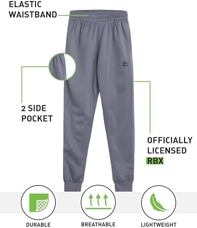 RBX Boys Sweatpants - 2 Pack Stretch Performance Tricot Activewear Boys Joggers Athletic Pants With Side Pockets (Size: 4-20)