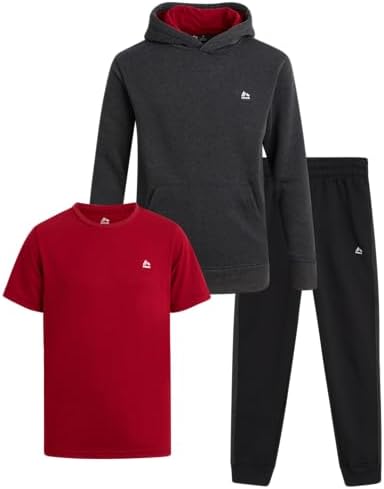 RBX Boys Sweatsuit Set - 3 Piece Active Fleece Jogger Sweatpants Hoodie and T-Shirt for Boys - Athletic Outfit (Sizes 2T-12)