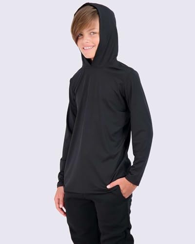 Real Essentials 3 Pack: Dry-Fit Youth Boys Teen Active Long Sleeve Hoodie Sweatshirts - Hooded Pullover Shirts