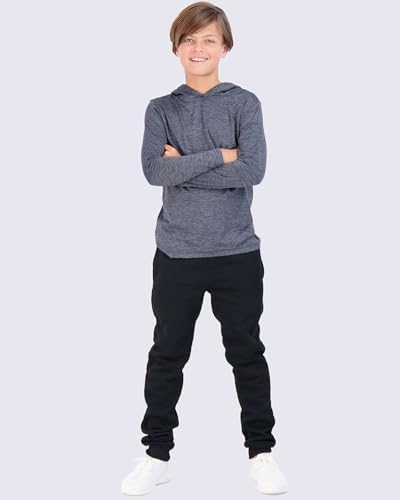 Real Essentials 3 Pack: Dry-Fit Youth Boys Teen Active Long Sleeve Hoodie Sweatshirts - Hooded Pullover Shirts