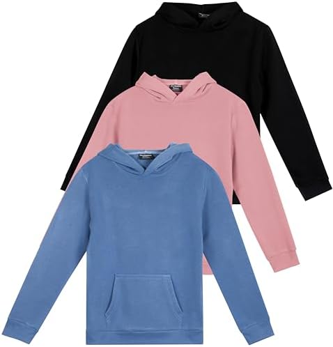 Real Essentials 3 Pack: Girls' Soft Brushed Fleece Pullover Hoodie Sweatshirt With Kangaroo Pocket (Ages 4-16)
